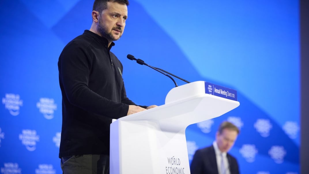 Президент Володимир Зеленський під час виступу на Всесвітньому економічному форумі, Давос, 21 січня 2025 року