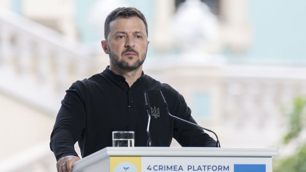 Президент Украины Владимир Зеленский во время пресс-конференции с президентом Литвы Гитанасом Науседой, а также премьер-министрами Хорватии и Латвии Андреем Пленковичем и Эвикой Силиней 11 сентября 2024 года