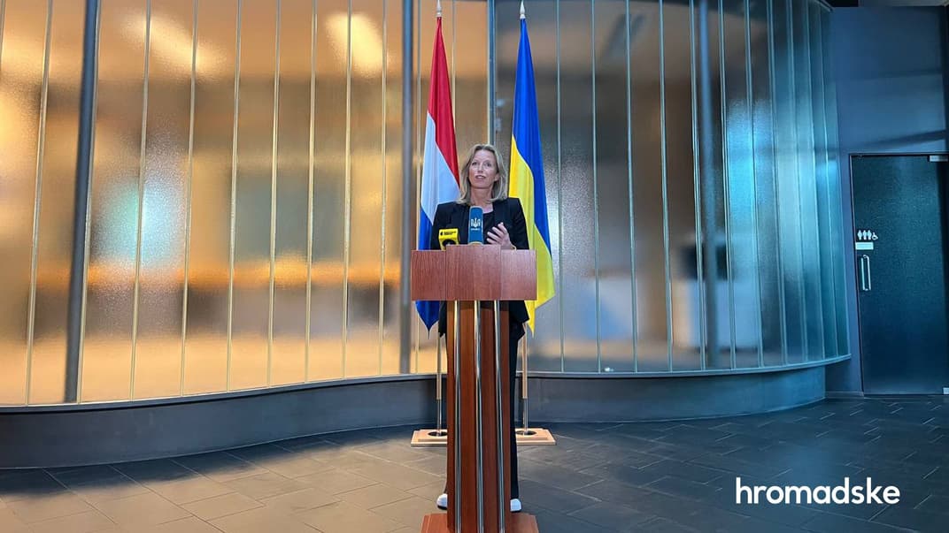 Міністерка оборони Нідерландів Кайса Оллонґрен на брифінгу в Києві, 23 серпня 2023 року