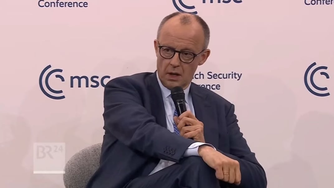 Канцлер Німеччини Фрідріх Мерц під час виступу на Мюнхенській безпековій конференції, 13 лютого 2026 року