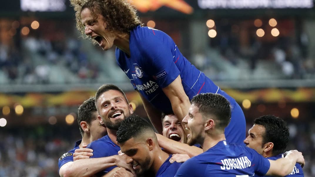 Гравці лондонського «Челсі» святкують третій гол у ворота «Арсеналу» в фінальному матчі Ліги Європи УЄФА, Баку, Азербайджан, 29 травня 2019 року