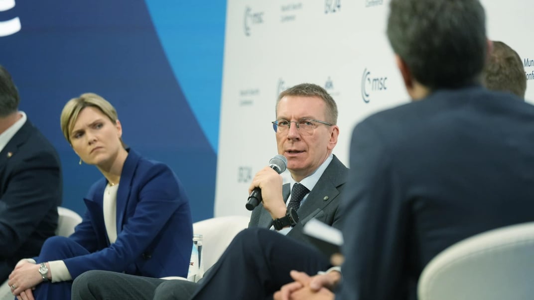 Президент Латвії Едгарс Рінкевичс говорить на Мюнхенській безпековій конференції, 16 лютого 2025 року