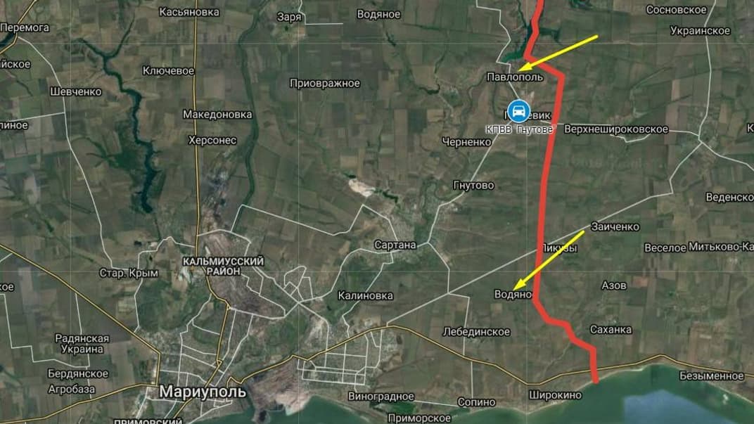 Червоним позначено лінію зіткнення на Донбасі