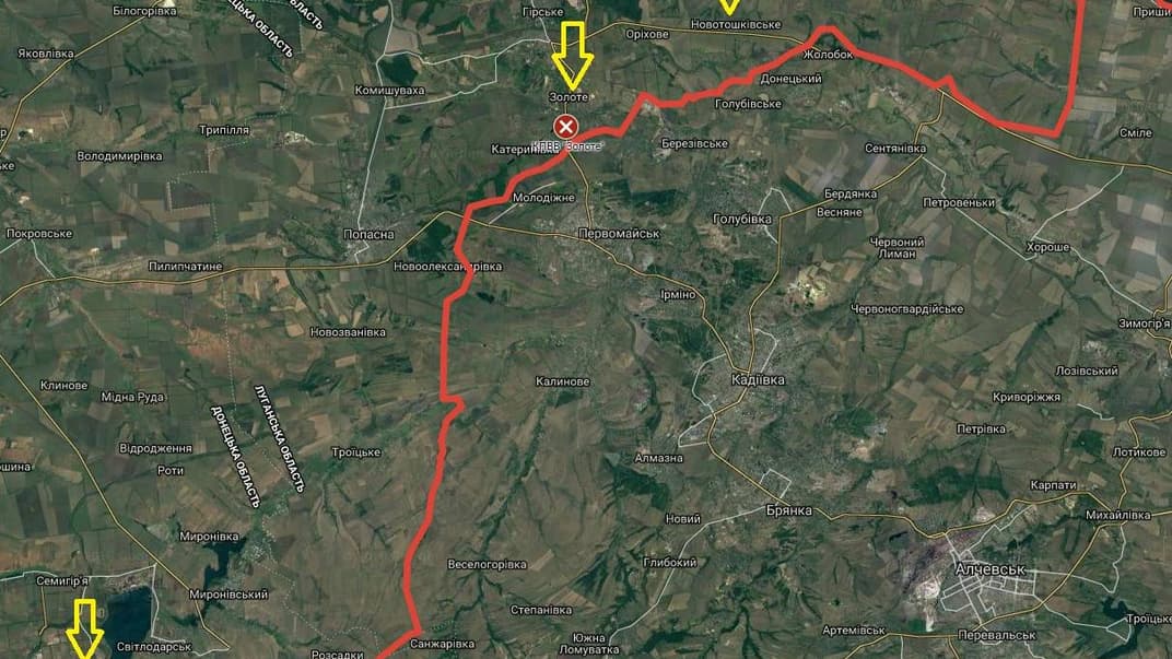 Червоним позначено приблизну лінію розмежування