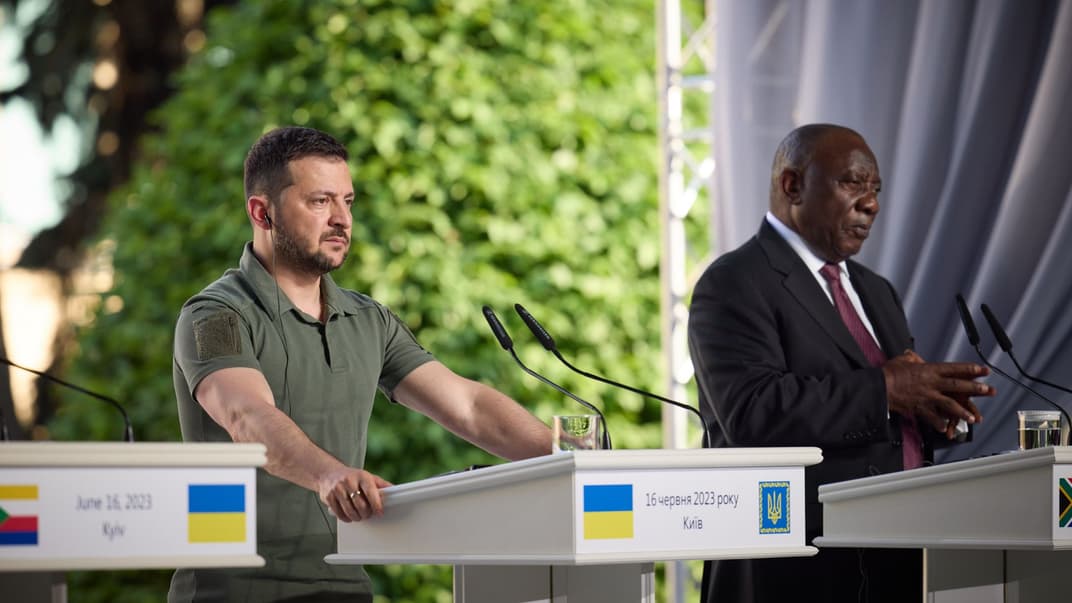 Володимир Зеленський та Сиріл Рамафоса під час пресконференції в Києві, 16 червня 2023 року