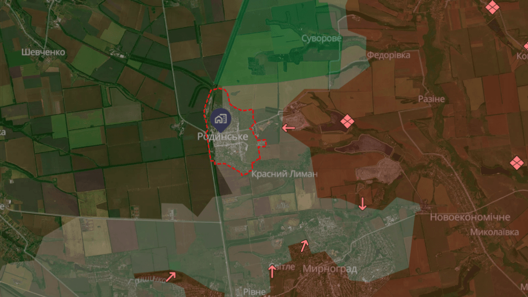 Ця карта демонструє ситуацію біля Родинського на Донеччині