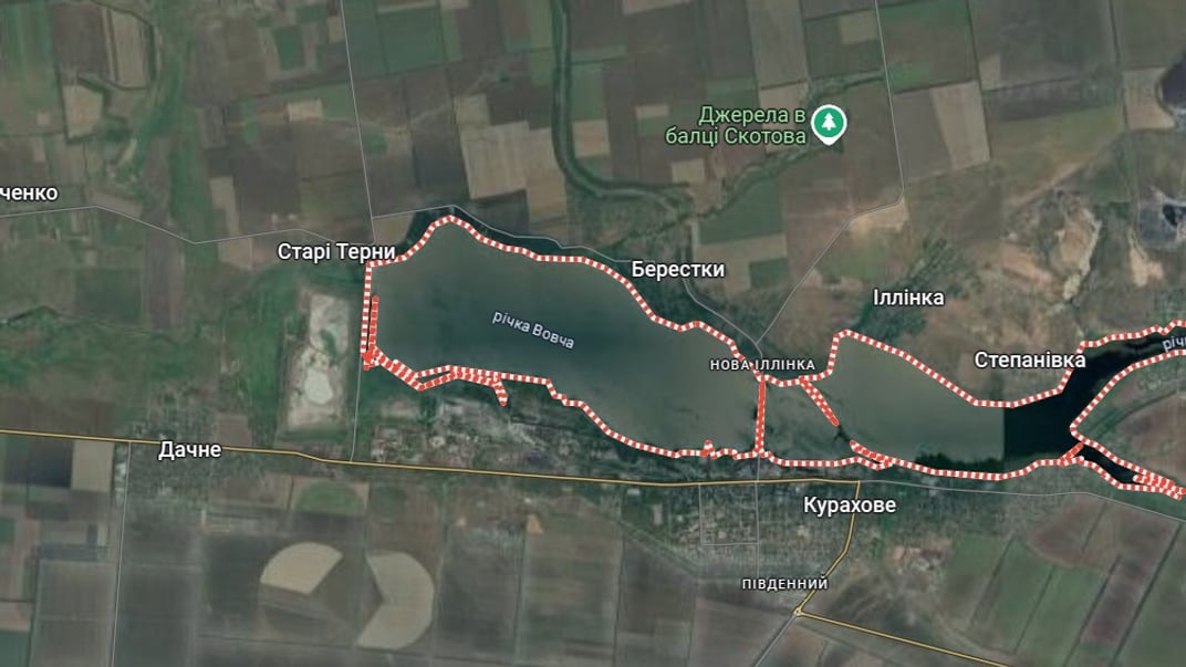 Курахівське водосховище на карті Google