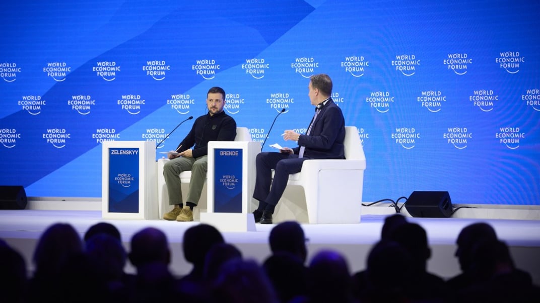 Президент Владимир Зеленский во время выступления на Всемирном экономическом форуме, Давос, 21 января 2025 года