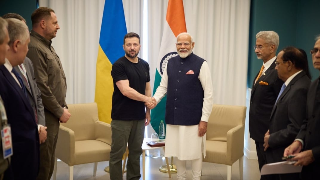 Президент України Володимир Зеленський під час зустрічі з прем'єр-міністром Індії Нарендрою Моді, червень 2024 року