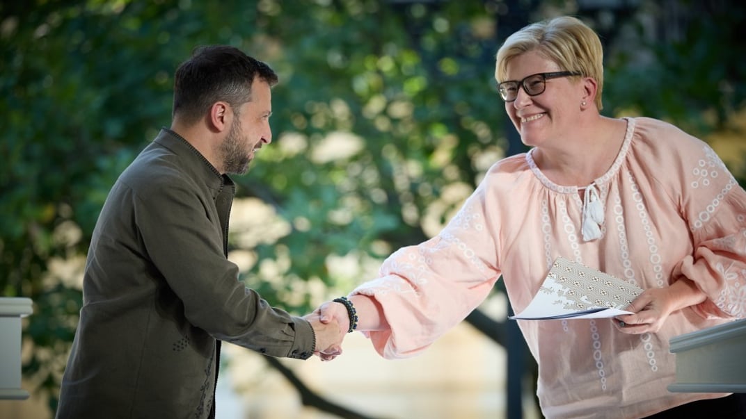 Президент Володимир Зеленський та прем’єр-міністерка Литви Інґріда Шимоніте у Києві, 24 серпня 2024 року