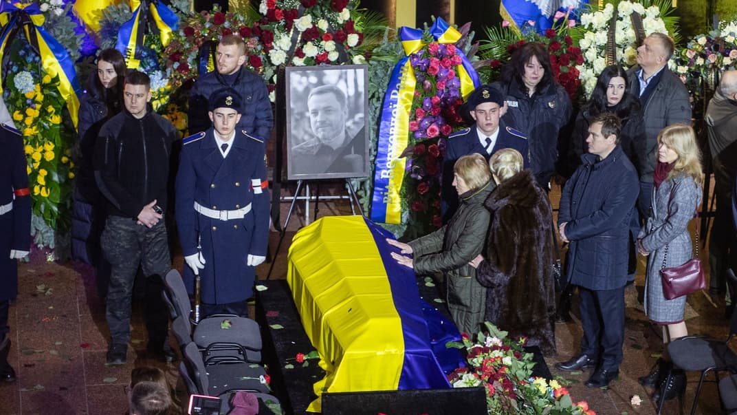 Церемония прощания с погибшими руководителями и сотрудниками Министерства внутренних дел, Киев, 21 января 2023 года