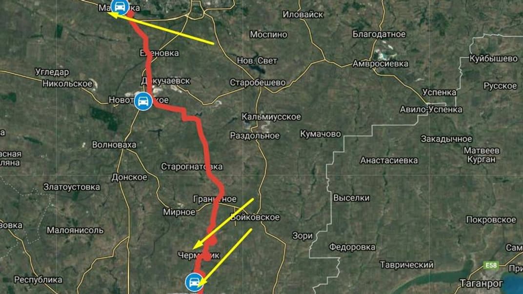 Червоним позначено лінію зіткнення на Донбасі