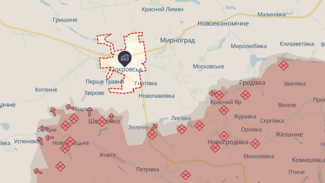 Покровск на карте Deep State по состоянию на 2 января 2025 года