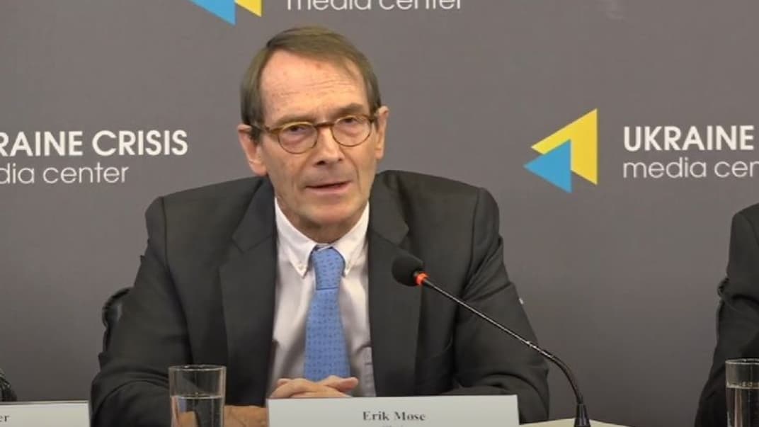 Голова незалежної міжнародної слідчої комісії щодо України Ерік Мьосе на пресконференції 4 вересня 2023 року