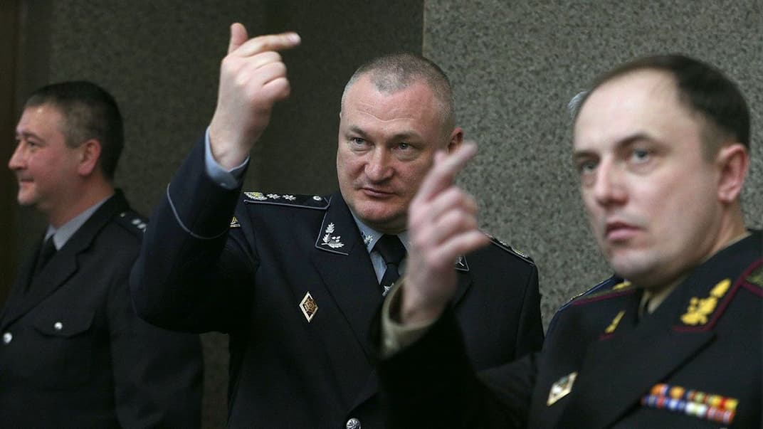 Голова Національної поліції України Сергій Князєв (в центрі) під час річної підсумкової колегії Міністерства внутрішніх справ України, Київ, 27 січня 2018 року