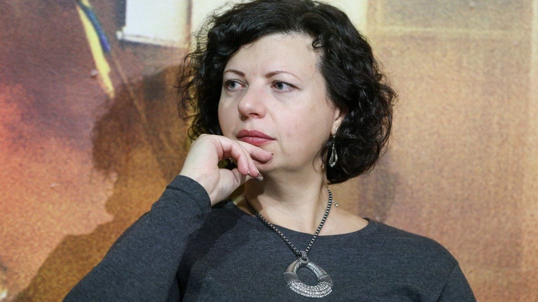 Генеральный директор «Мистецького арсеналу» Олеся Островская-Люта во время пресс конференции по случаю открытия первого Фестиваля молодых украинских художников, в «Художественном арсенале» в Киеве, 28 сентября 2017