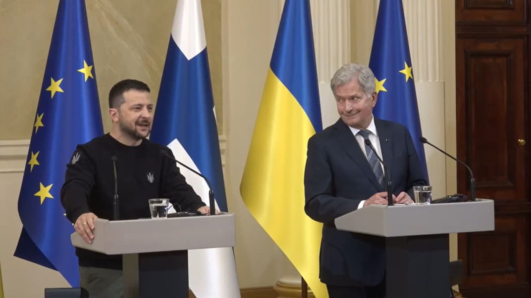 Володимир Зеленський та Саулі Нііністе дають спільну пресконференцію в Гельсінкі, 3 травня 2023 року