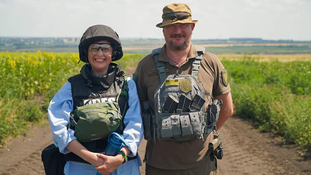 Глава Нацполиции Сергей Князев с журналисткой hromadske Анастасией Станко