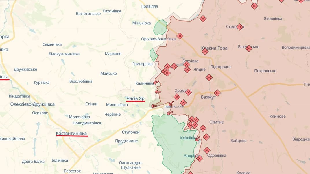 Часів Яр на карті DeepState станом на 15 квітня