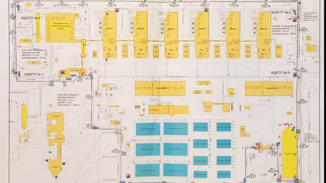 Схема мінно-вибухових загороджень на ЗАЕС станом на 29 червня 2023 року