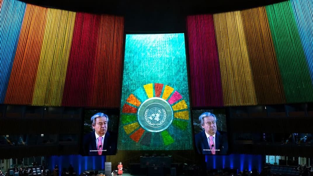 Генсекретар ООН Антоніу Гутерреш виступає під час відкриття Саміту Цілей сталого розвитку 2023 у штаб-квартирі ООН у Нью-Йорку, 18 вересня 2023 року