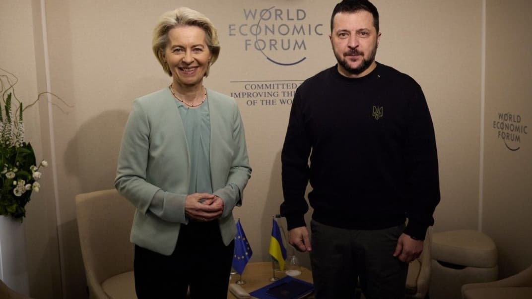 Президент Украины Владимир Зеленский провел встречу с Президентом Европейской комиссии Урсулой фон дер Ляен На полях Всемирного экономического форума в Давосе, Швейцария, 16 января 2024 года