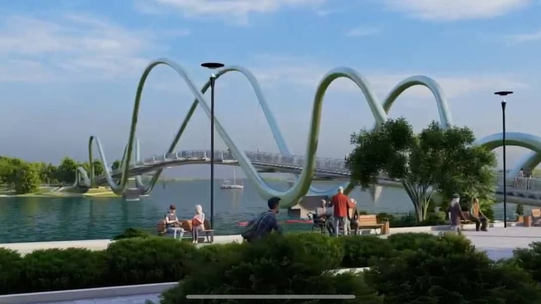 Визуализация пешеходного моста с Оболонской набережной на Оболонский остров в Киеве