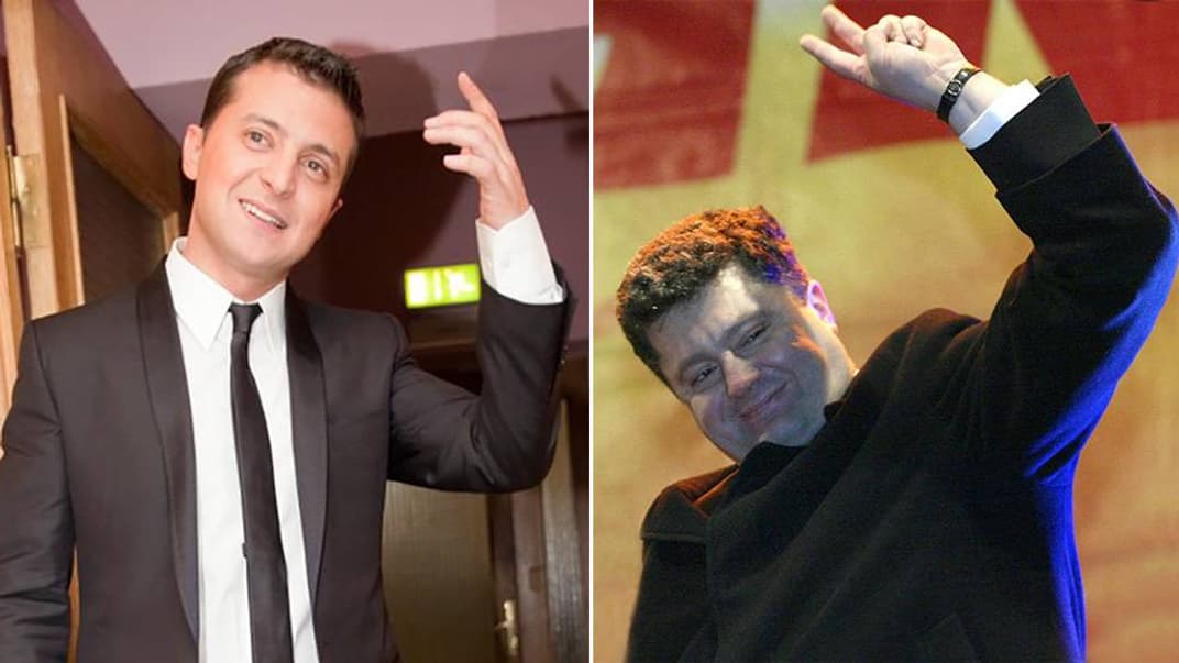 Володимир Зеленський (ліворуч) та Петро Порошенко