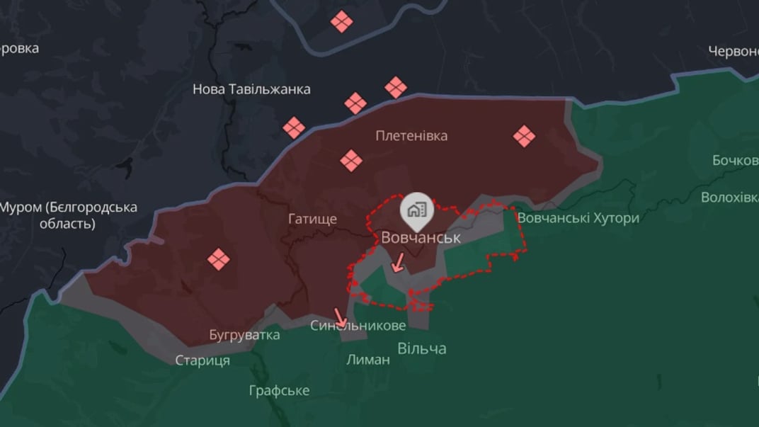 Волчанск на карте DeepState по состоянию на 4 декабря 2025 года
