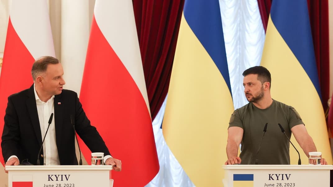 Президент Польши Анджей Дуда и президент Украины Владимир Зеленский на пресс-конференции в Киеве, 28 июня 2023 года