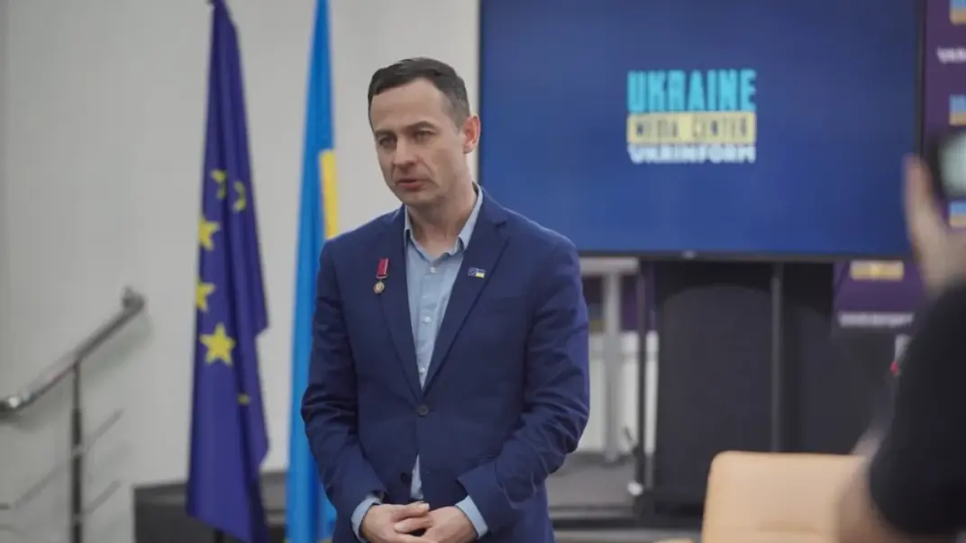 Алексей Мацука во время представления коллектива Украинского национального информационного агентства «Укринформ», 9 ноября 2023 года