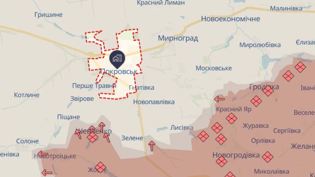 Покровськ на карті Deep State станом на 16 грудня 2024 року