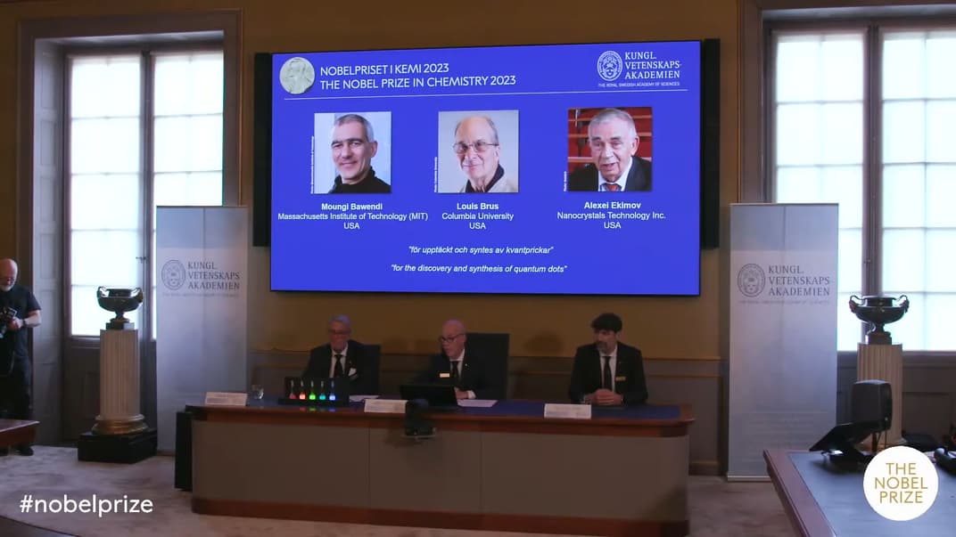 Представители Шведской королевской академии наук во время объявления лауреатов Нобелевской премии по химии, 4 октября 2023 года