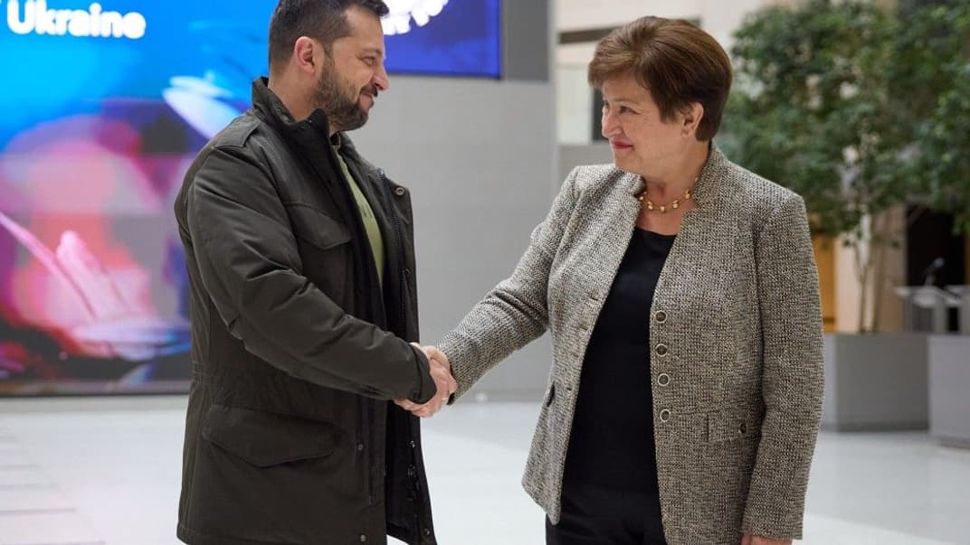 Президент України Володимир Зеленський з директоркою-розпорядницею МВФ Крісталіною Георгієвою