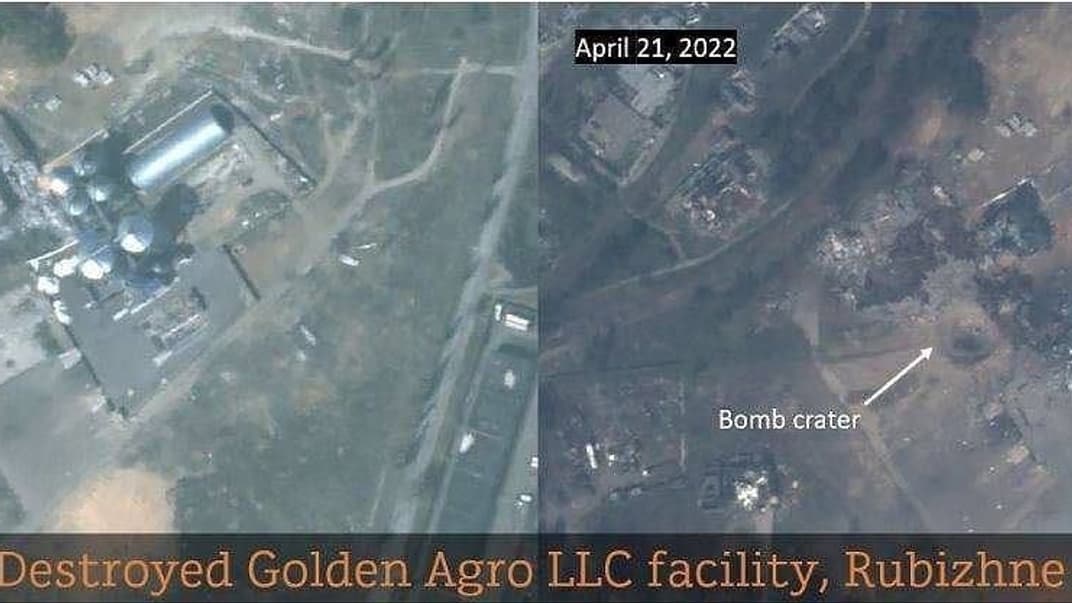 Елеватор у Рубіжному до та після бомбардування