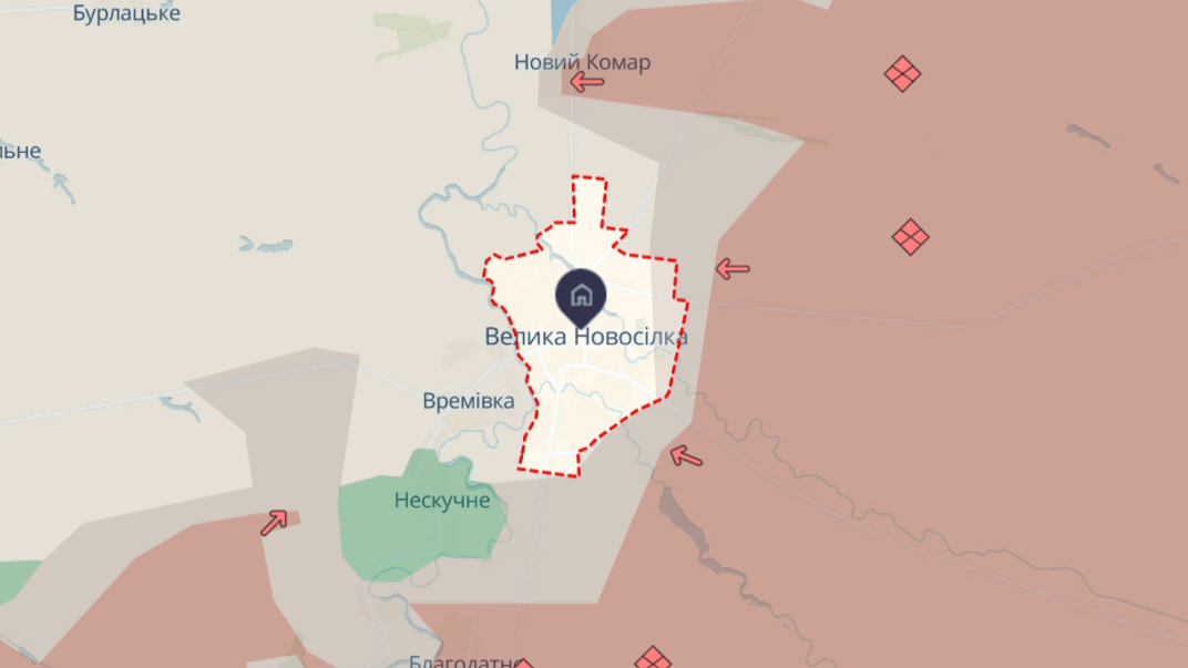 Великая Новоселка на карте DeepState по состоянию на 23 декабря 2024 года