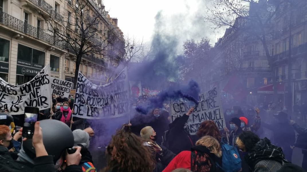 Акция протеста против законопроекта о глобальной безопасности, Париж, Франция, 12 декабря 2020 года