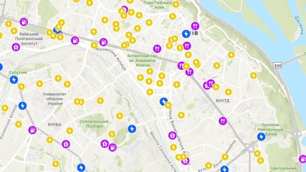 Три категорії пунктів, які на карті позначені різними кольорами