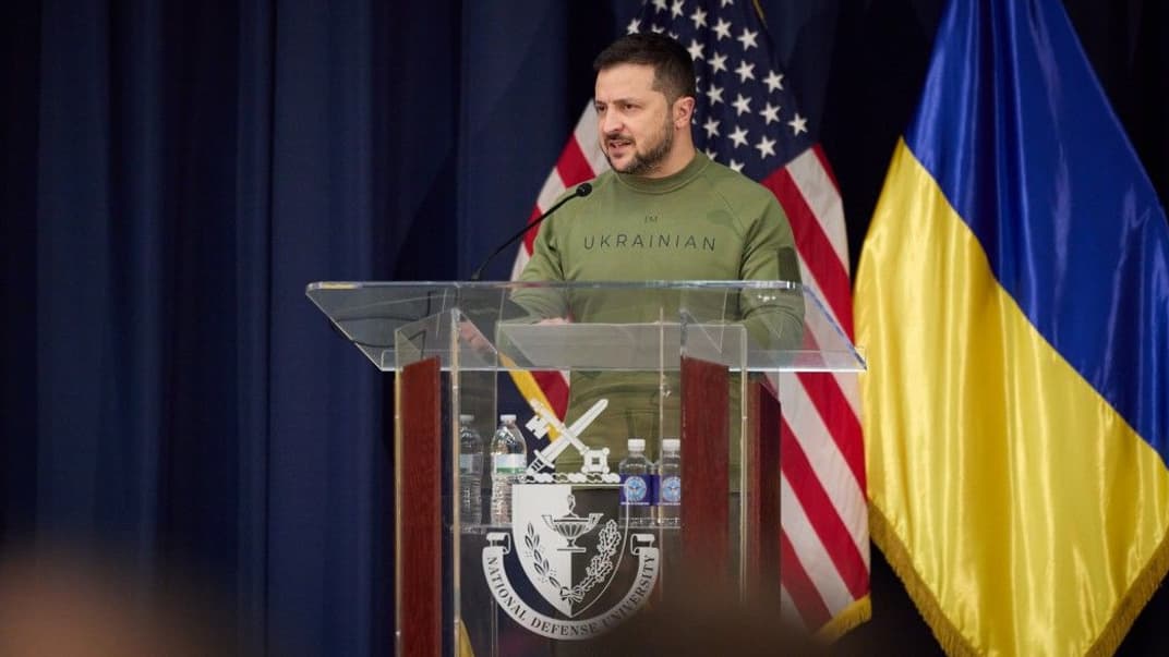 Президент Володимир Зеленський виступає в Національному університеті оборони США, 11 грудня 2023 року