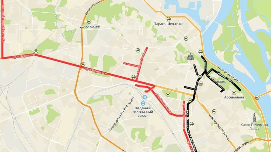 Карта ограничения движения в Киеве