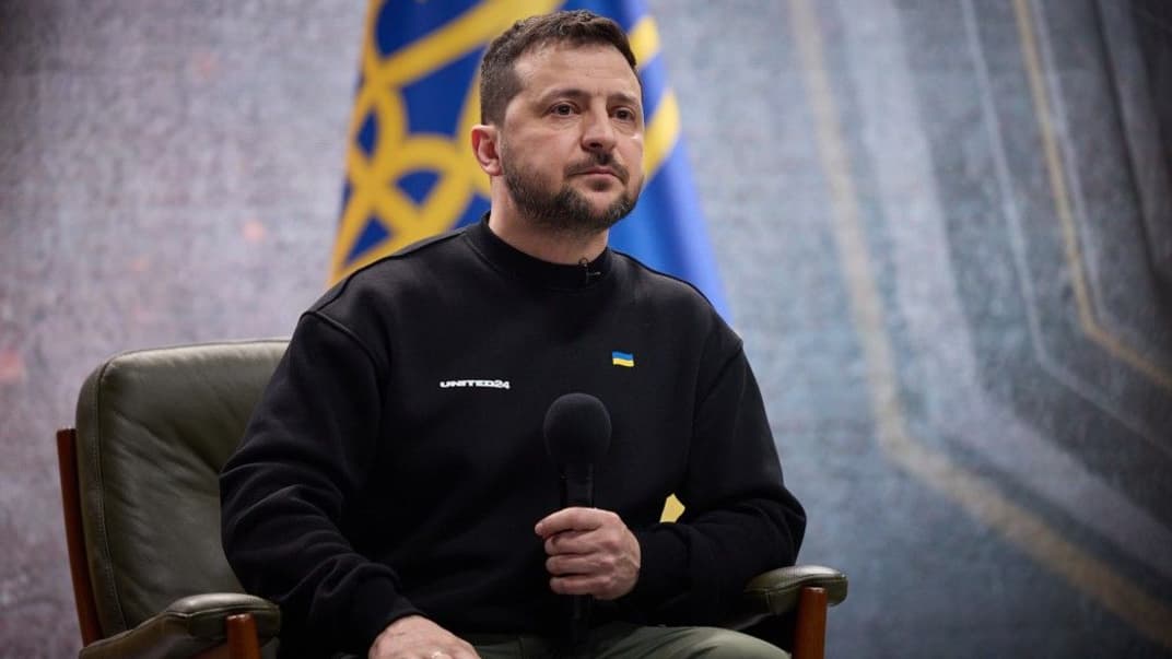 Президент Владимир Зеленский на пресс-конференции для украинских и иностранных СМИ, 24 февраля 2023 года