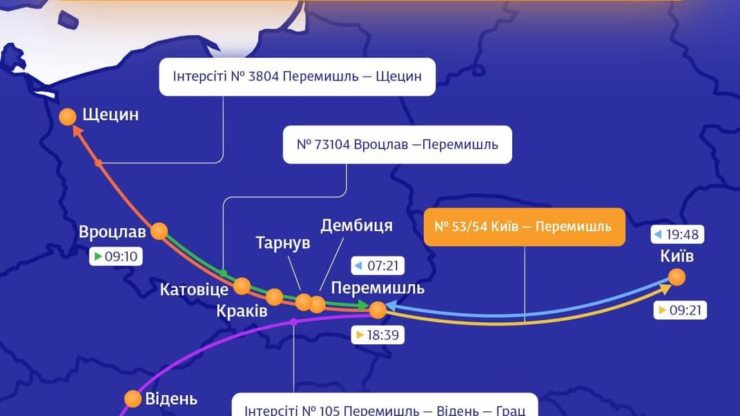 Маршрут ночного поезда в Польшу