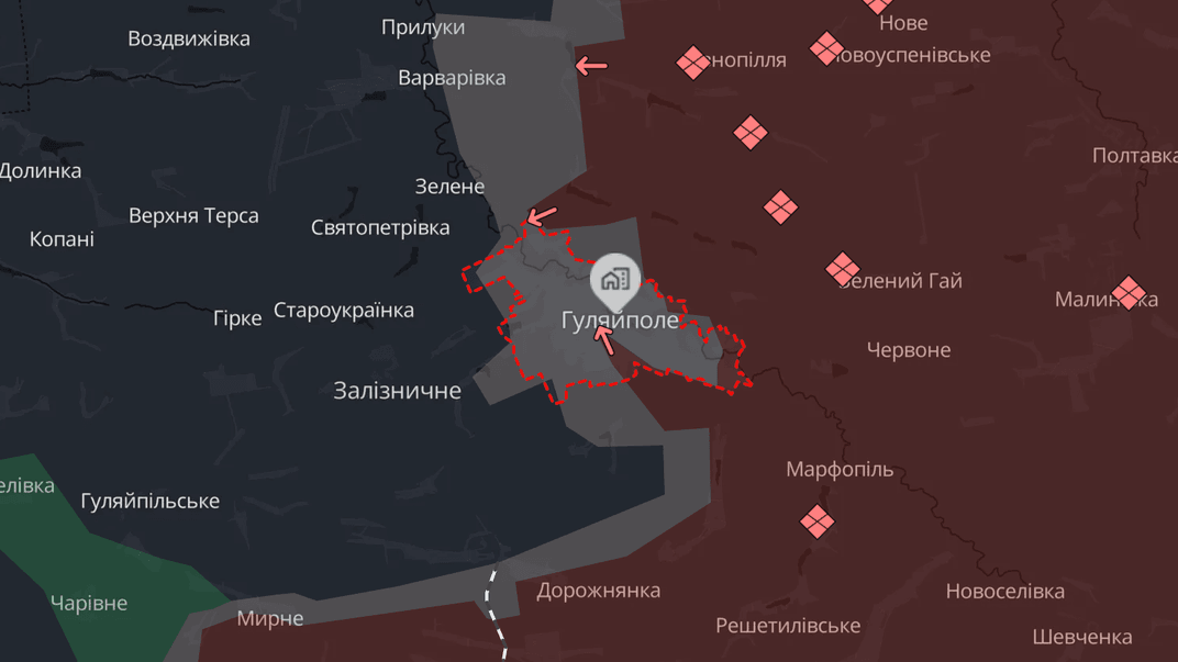 На мапі моніторингового проєкту DeepState Гуляйполе позначено як сіру зону