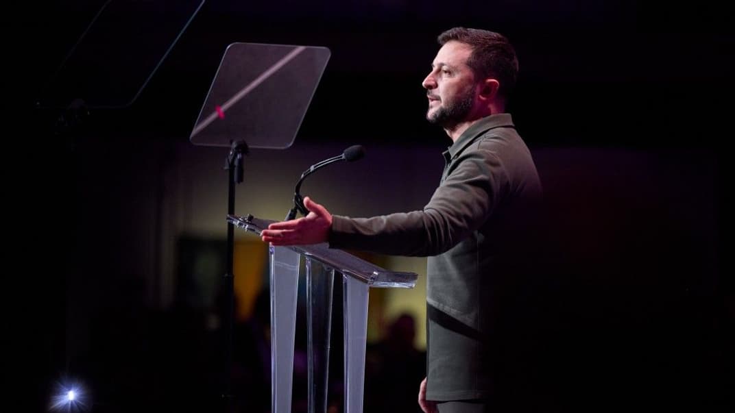 Президент Владимир Зеленский выступает на вручении премии Atlantic Council Global Citizen Awards в Нью-Йорке, 21 сентября 2023 года