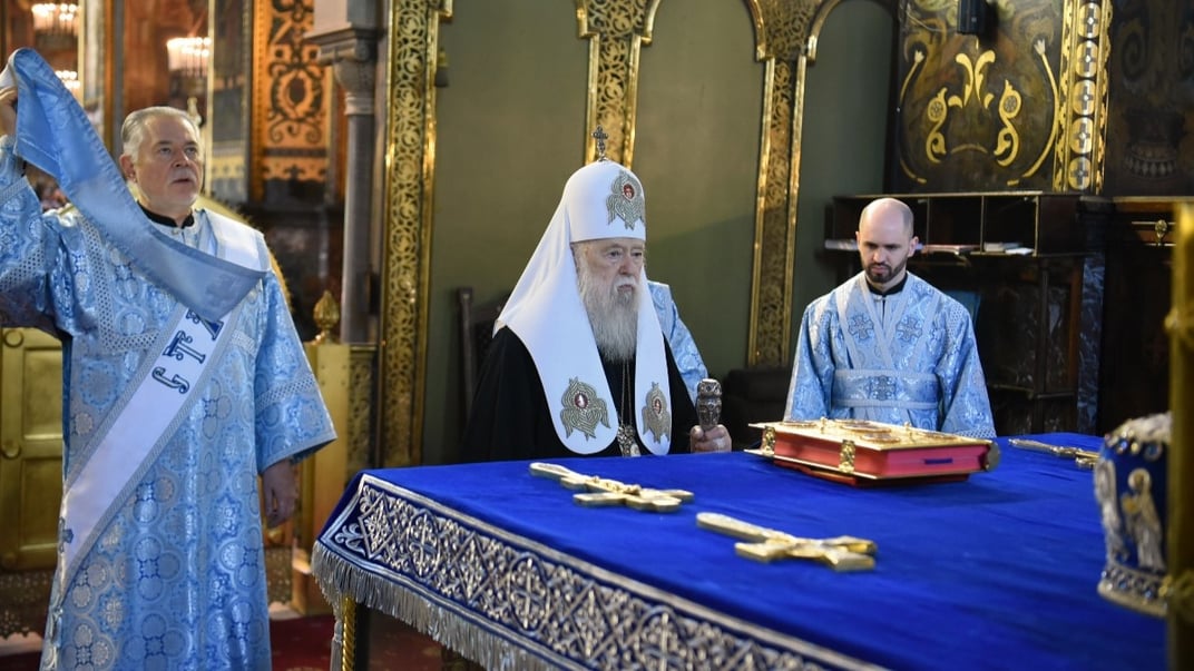 Предстоятель УПЦ КП патріарх Філарет під час богослужіння на Успіння Пресвятої Богородиці, 28 серпня 2025 року