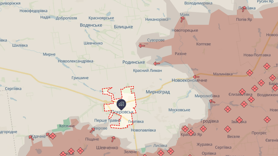 Покровск на карте DeepState по состоянию на 5 августа 2025 года