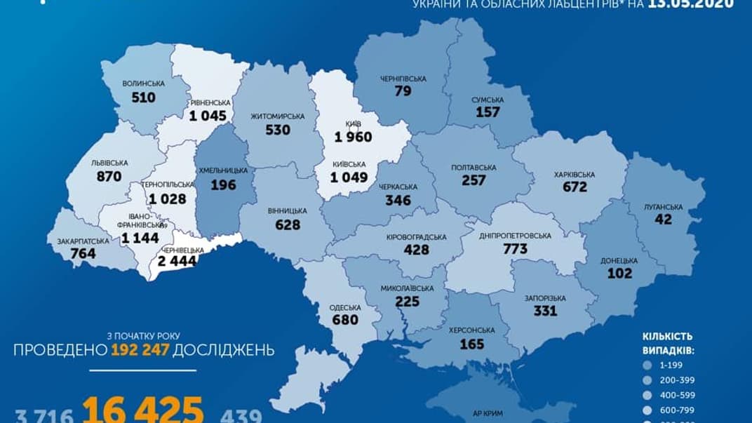 В Украине коронавирус уже обнаружили у 16 425 человек — за сутки еще 402 случая