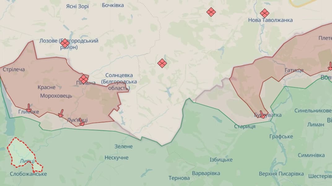 Линия столкновения в Харьковской области на карте DeepState, 17 мая 2024 года