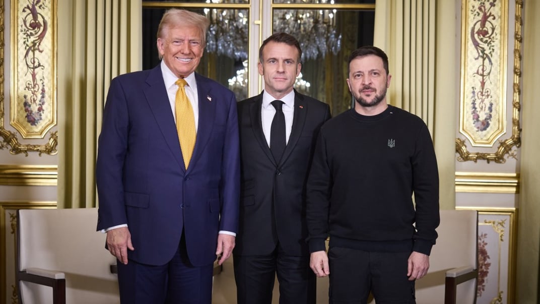 Зеленский на встрече с Трампом и Макроном в Париже, 7 декабря