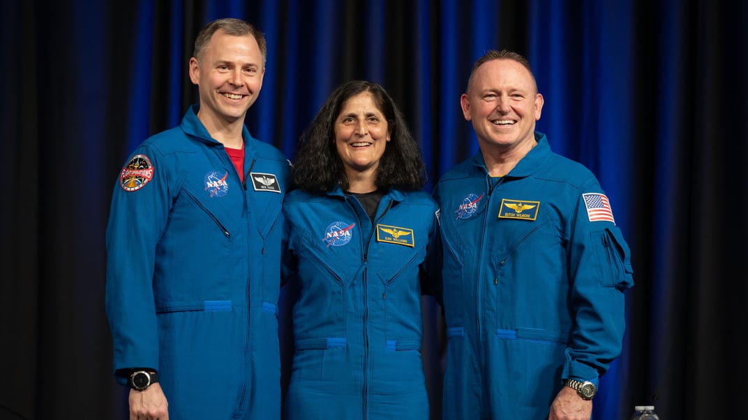 Космонавти місії Crew-9 зліва направо: Нік Гейґ, Суні Вільямс та Бутч Вілмор